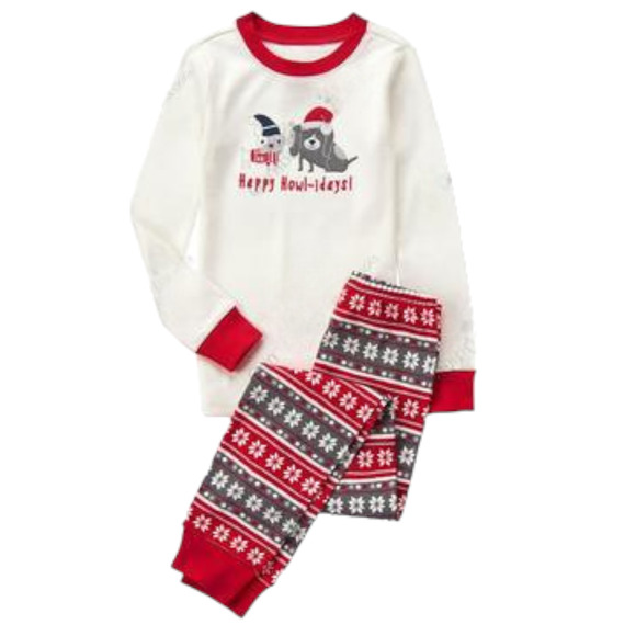 Gymboree Unisex Pajamas Sz 4 Gymmies Howl-idays 2 Pc Red Gray White Dogs - Picture 4 of 14